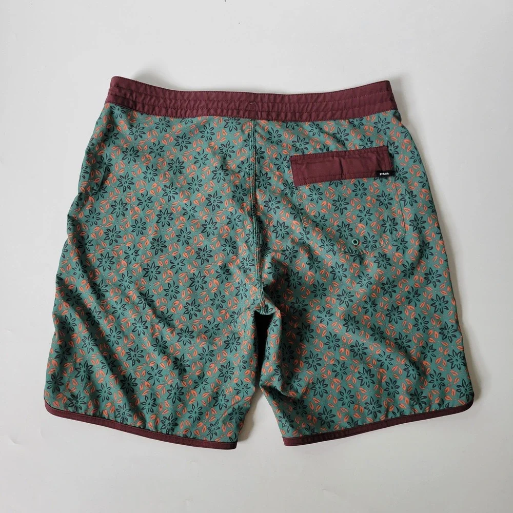 Prana Vintage Boardshort Swim Trunks 32 Jade Palapa Active Beach Cruise Travel